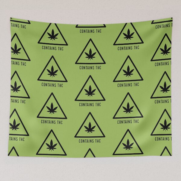 Item preview, Contains THC Weed Leaf Caution Symbol Label Black With Text - For Stoners/Smokers 420/Weed/Marijuana/Cannabis/Pot Lovers designed and sold by SteamParliament.