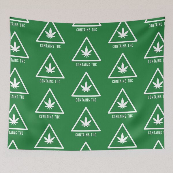 Item preview, Contains THC Weed Leaf Caution Symbol Label White With Text - For Stoners/Smokers 420/Weed/Marijuana/Cannabis/Pot Lovers designed and sold by SteamParliament.