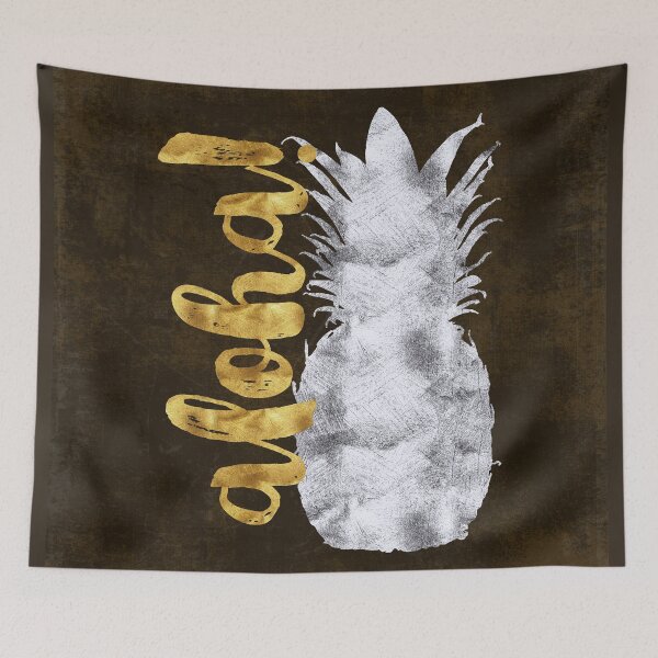 Item preview, Silver and gold Aloha Pineapple tropical fruit of Hawaii designed and sold by Glimmersmith.