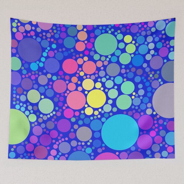 Item preview, Neon Confetti Multicolored Polka Dots On Blue Pattern Design designed and sold by patternsoup.