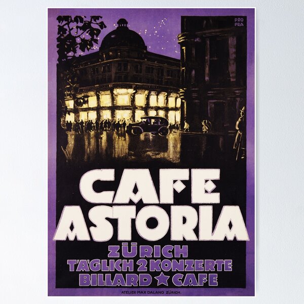 Aperçu de l'œuvre Affiche de voyage vintage de l'hôtel et restaurant CAFE ASTORIA ZURICH SUISSE créée et vendue par retroposters.
