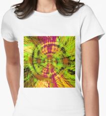 vintage psychedelic geometric abstract pattern in green brown pink Women's Fitted T-Shirt
