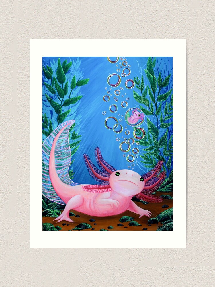 Axolotl Watercolor Art Print Pink Axolotl Painting Axolotl Wall