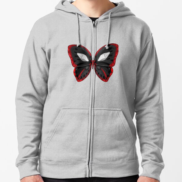 Sudadera con capucha y cremallera «Mariposa - Alas negras y rojas de