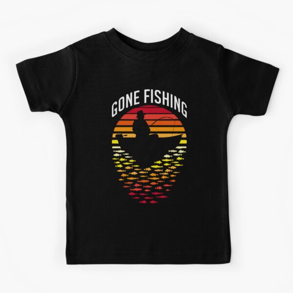 Gone Fishing Retro Sunset Funny Fisherman Dad And Boat Kids T