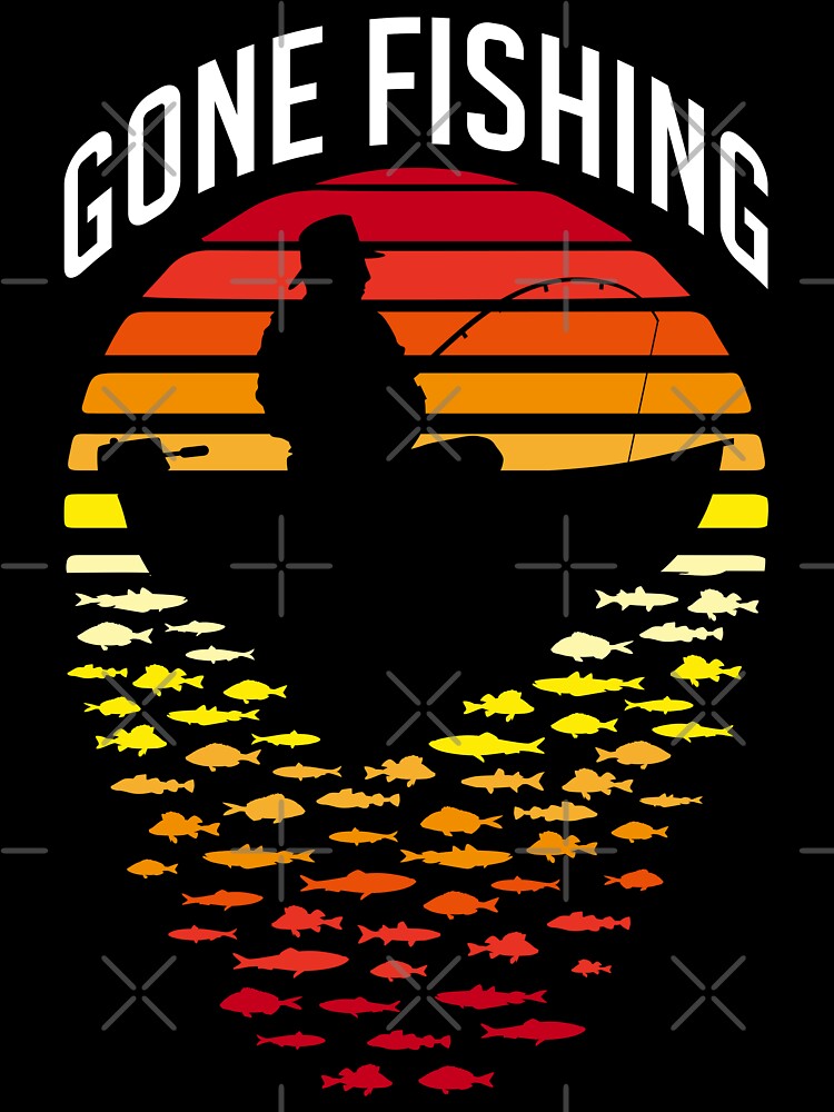 Gone Fishing Retro Sunset Funny Fisherman Dad And Boat | Kids T-Shirt