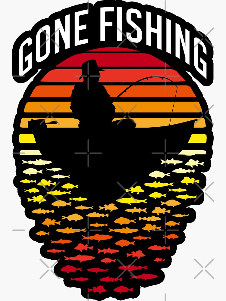 Gone Fishing Retro Sunset Funny Fisherman Dad And Boat | Sticker