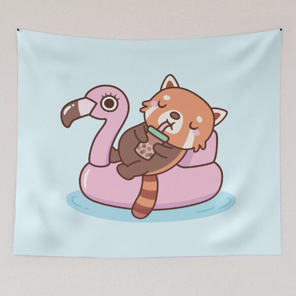 Item preview, Cute Red Panda With Flamingo Pool Float Summer designed and sold by rustydoodle.