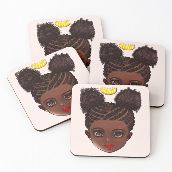 Item preview, Princess in corn rows 002 - The very best Gifts for black girls beautiful black girl with Afro hair in puffs, brown eyes and dark brown skin. Black princess designed and sold by Artonmytee.