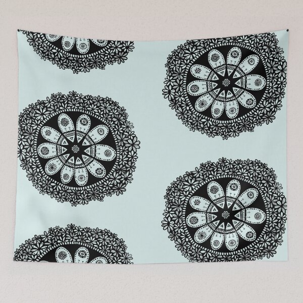 Aperçu de l'œuvre Fleur Ethno Noire, Menthe créée et vendue par PatternedWorld.