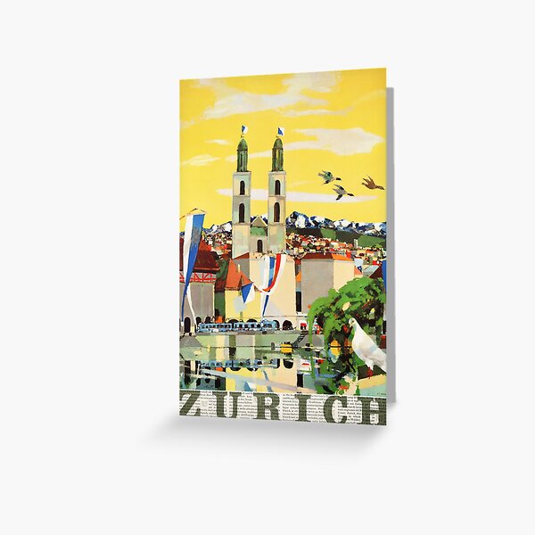 "Visit ZURICH SWITZERLAND 1957 Old Tourism Travel Poster" Greeting Card