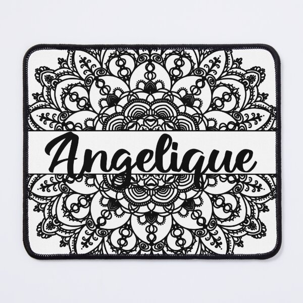 Item preview, First name Angelique mandala in black designed and sold by felinefeelings.
