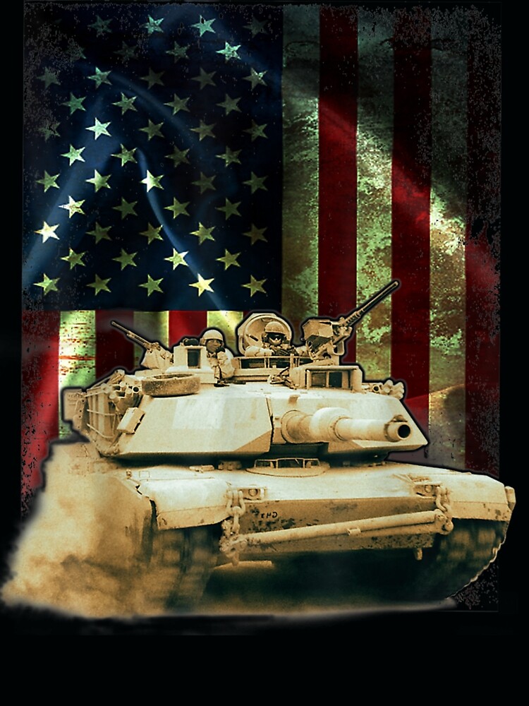 “M1A2 Abrams US Army Tank American Flag US Military” Art Print for Sale