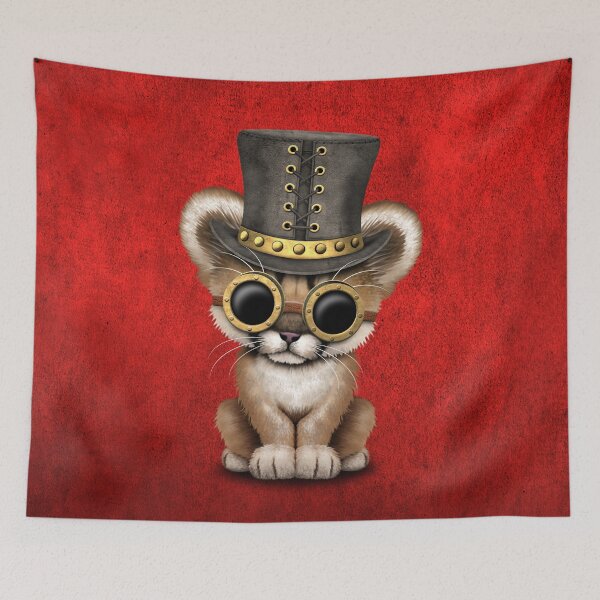 Item preview, Steampunk Baby Cougar Cub on Red designed and sold by JeffBartels.