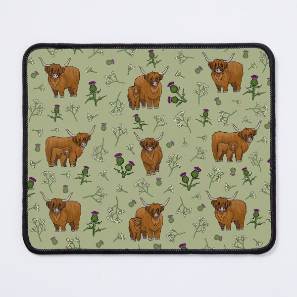 Item preview, Highland Cows and Thistles, Repeat Pattern Green designed and sold by auristela.