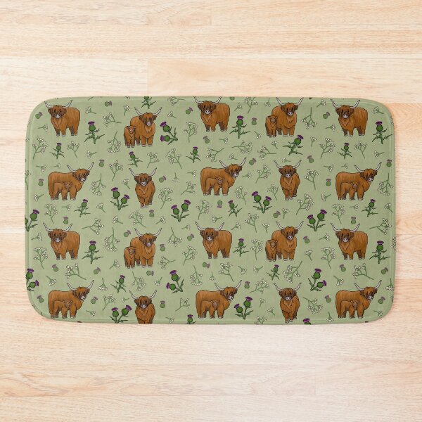 Item preview, Highland Cows and Thistles, Repeat Pattern Green designed and sold by auristela.