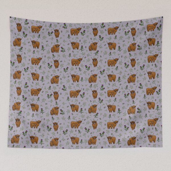 Item preview, Highland Cows and Thistles, Repeat Pattern Lilac designed and sold by auristela.