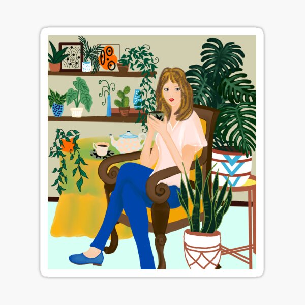 Item preview, young woman having tea designed and sold by sylgraph37.