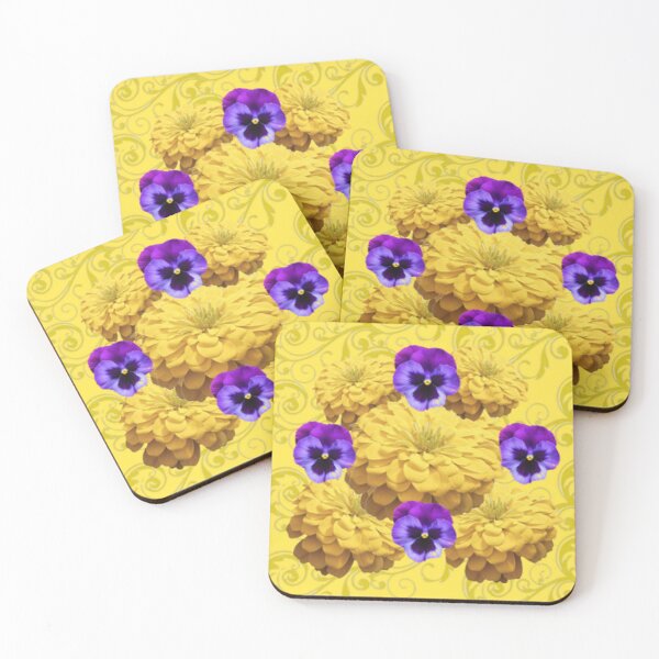 Item preview, YELLOW ZINNIAS PURPLE PANSIES PATTERN ART  designed and sold by sharlesart.