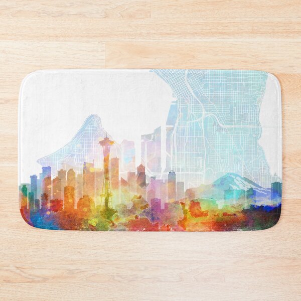 Item preview, Seattle Skyline & Map Watercolor Print by Zouzounio Art designed and sold by zouzounioart.