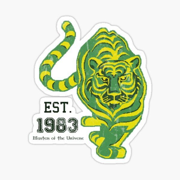 (FOR LIGHT COLORED SHIRTS & Stickers) MOTU Battle Cat He-man Cringer 1983 Tiger Green Yellow Stripes Cartoon Action Figure 80s Baby BEST FOR LARGE POUCHES Sticker