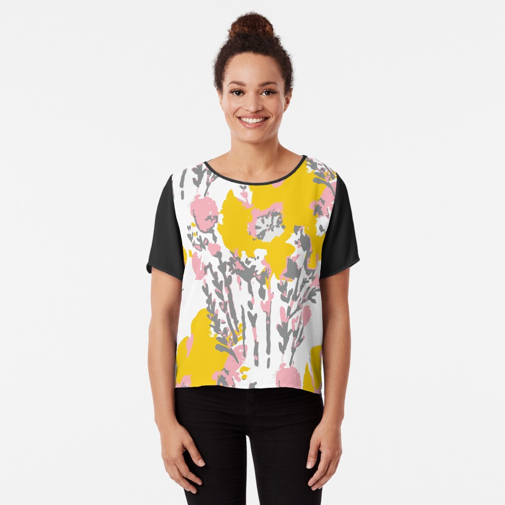 Abstract Flowers - Yellow Pink Chiffon Top