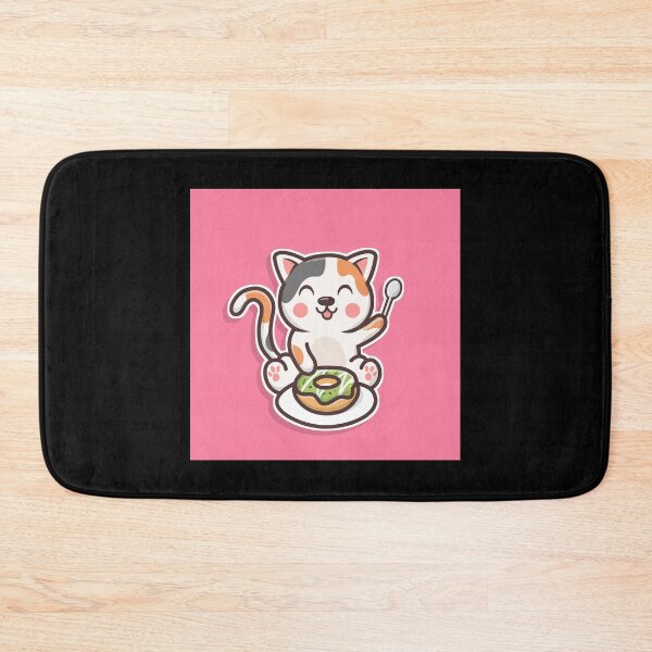 Item preview, Cute Kawaii Kitty Cat eating a Donut with a Spoon - Pink designed and sold by DonutShirts.