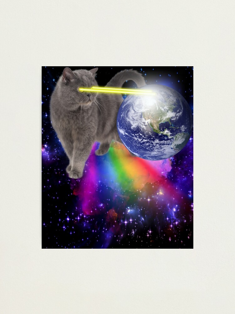 Space Cat Laser Eyes Rainbow Funny Cat