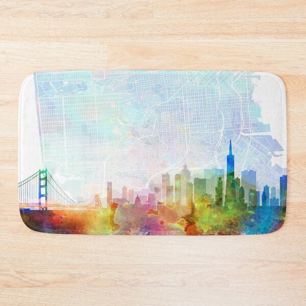 Artikelvorschau, San Francisco Skyline & Karte Aquarelldruck von Zouzounio Art entworfen und verkauft von zouzounioart.
