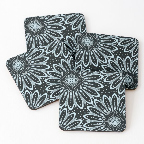 Item preview, Light Turquoise Mandalas on Black designed and sold by humnoo.