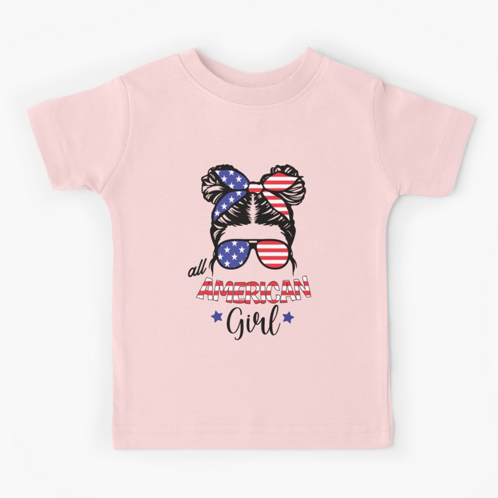 All American Girl 4th of July Daughter Messy Bun USA Flag