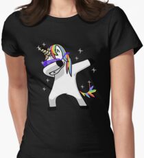 Dabbing Unicorn Shirt Dab Hip Hop Funny Magic Women's Fitted T-Shirt
