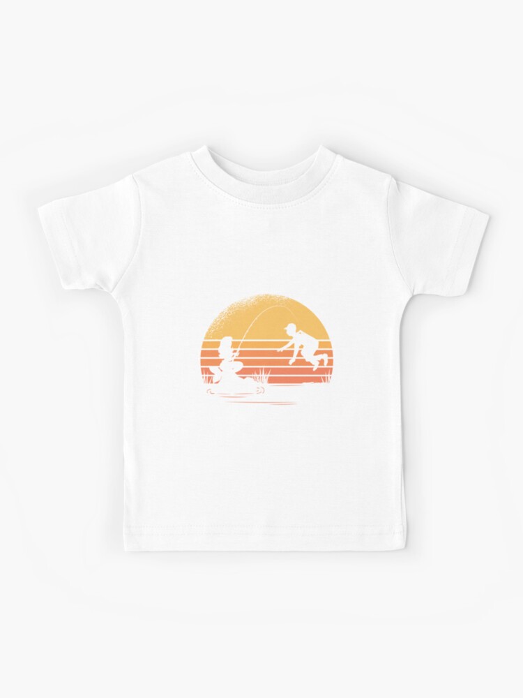 Incredible design of a mermaid fishing a man in a sunset in textured style  | Kids T-Shirt