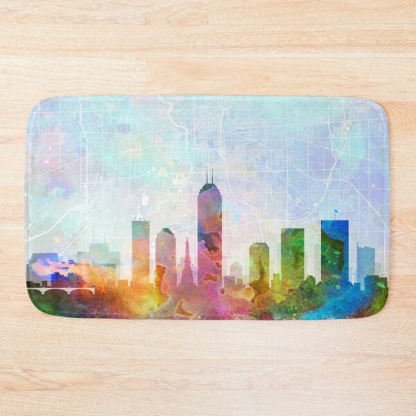 Artikelvorschau, Indianapolis Skyline & Karte Aquarelldruck von Zouzounio Art entworfen und verkauft von zouzounioart.