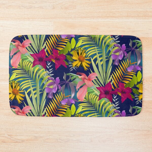 Item preview, Tropical islands exotic flowers and leaves pattern with dark blue background designed and sold by ZeinabTaha.