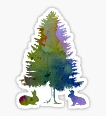 Rabbits under a fir Sticker