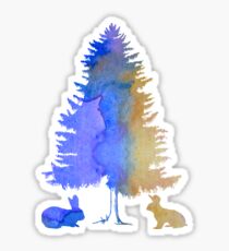 Rabbits under a fir Sticker