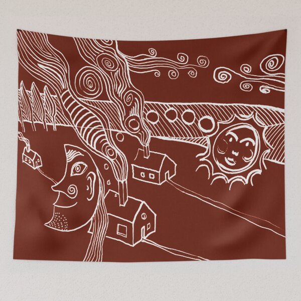 Item preview, the sun and the moon descended on the village in brown designed and sold by Istvan Ocztos.