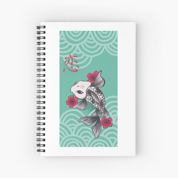 Vista previa del artículo con la obra «Pez koi blanco y negro con flores rojas», diseñado y vendido por OrangeKoi.