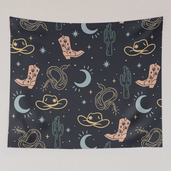 Item preview, HOWDY HOWDY HOWDY YALL | Western Pattern Cowgirl Rodeo Prick Cowboy Boot Cowgirl Hat Moon Stars Desert Night | Navy Blue Background designed and sold by PEARROT.