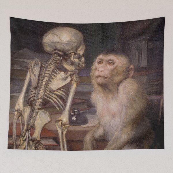 Item preview, Monkey before skeleton, by Gabriel von Max  designed and sold by TeeARTHY.