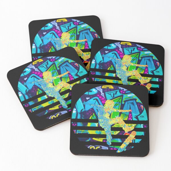 Item preview, Cool Skateboarder blue and green graffiti retro sunset summer designed and sold by Zevy-Darling.