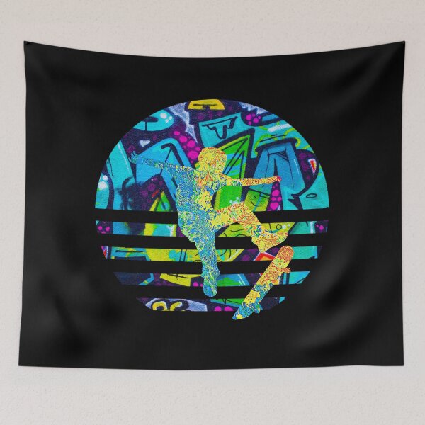 Item preview, Cool Skateboarder blue and green graffiti retro sunset summer designed and sold by Zevy-Darling.