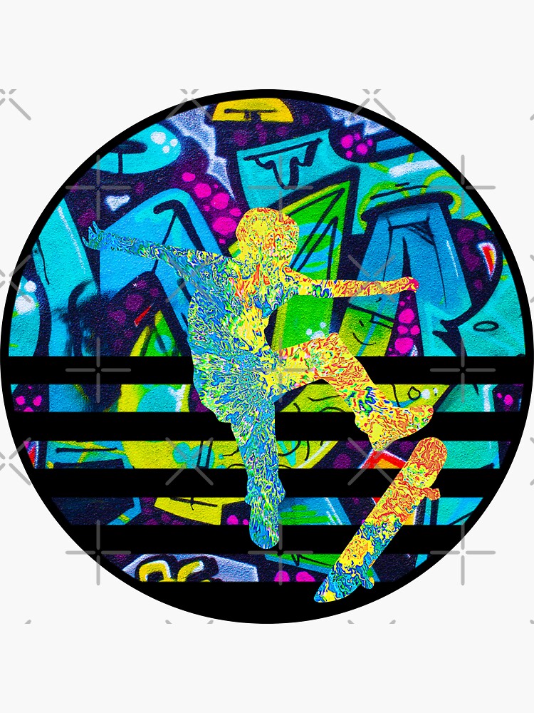 "Cool Skateboarder blue and green graffiti retro sunset summer" Sticker