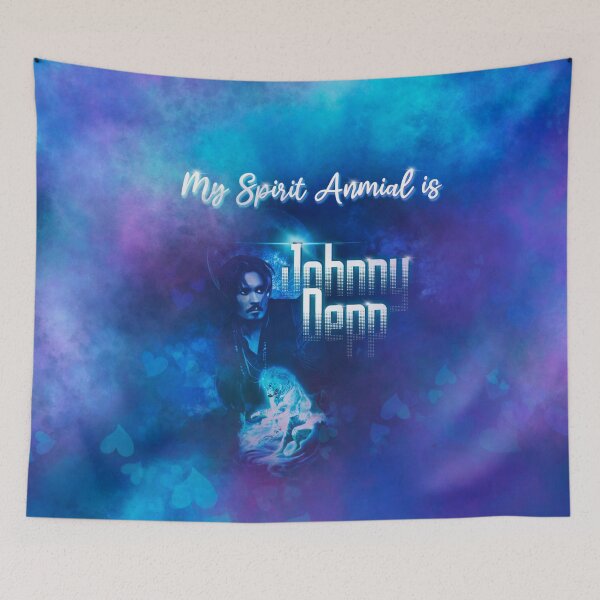 Item preview, My Spirit Animal is Johnny Depp quote with full moon and wolves designed and sold by MunsyArt.