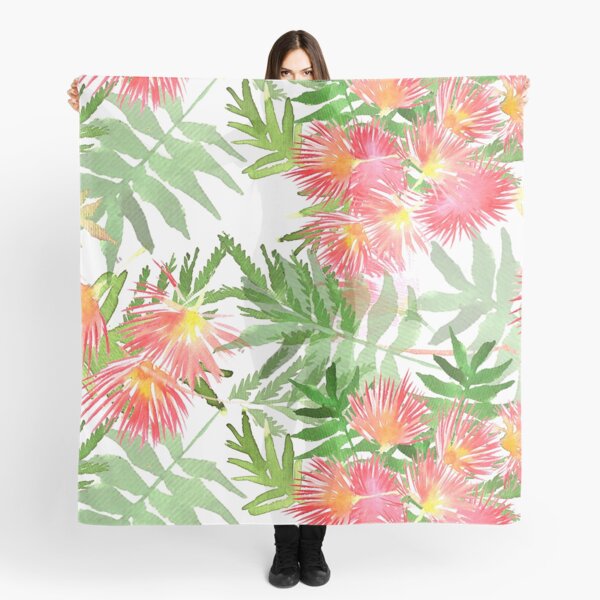 Pattern Mimosa Albizia julibrissin foliage and flowers Scarf