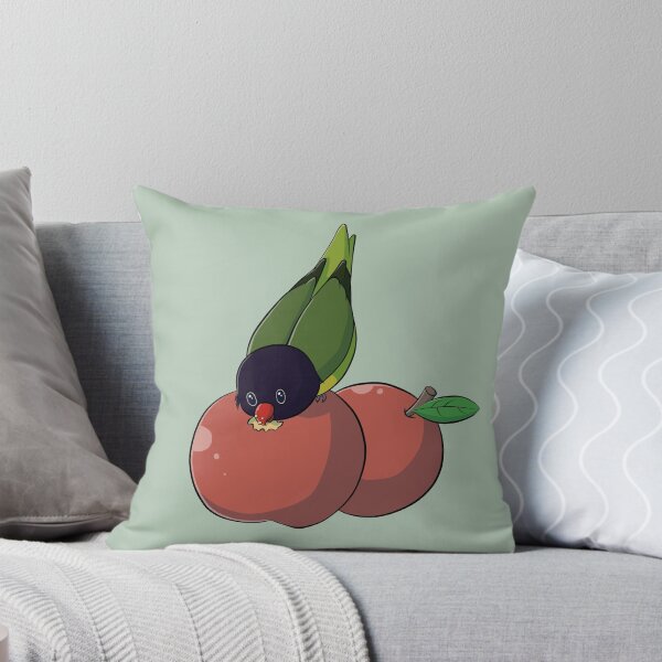 Masked lovebird eating red apple Throw Pillow