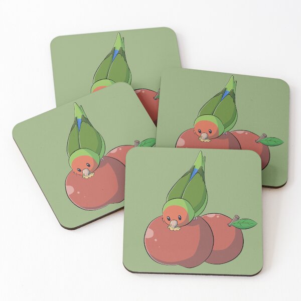 Item preview, Peach faced lovebird eating red apple designed and sold by Lovebirbs.