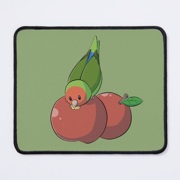 Item preview, Peach faced lovebird eating red apple designed and sold by Lovebirbs.