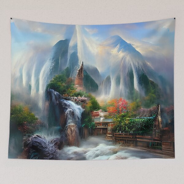 Item preview, Heavenly Waterfall Cascading over Mountains designed and sold by theartmuseums.